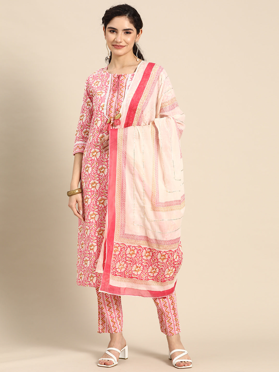 Embroidered Long Straight Cotton kurta Set