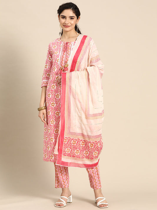 Embroidered Long Straight Cotton kurta Set