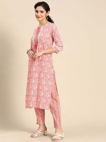 Embroidered Long Straight Cotton kurta Set