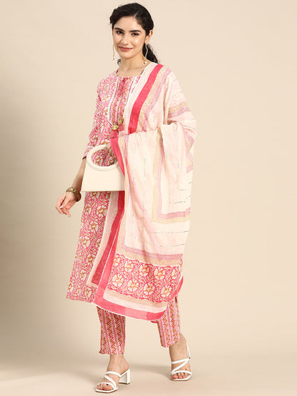 Embroidered Long Straight Cotton kurta Set