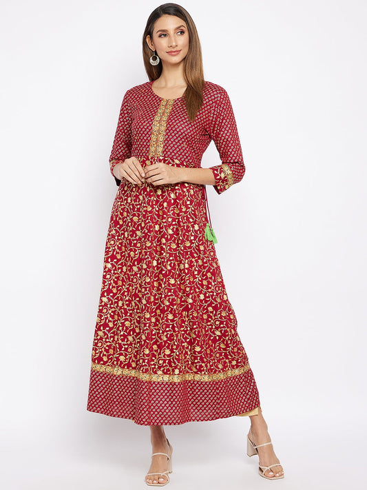 A-Line Viscose Rayon Three-Quarter Sleeves Kurta