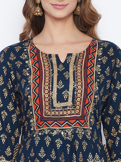 A-Line Viscose Rayon Three-Quarter Sleeves Kurta