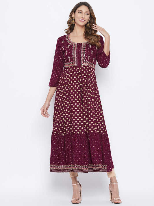 A-Line Viscose Rayon Three-Quarter Sleeves Kurta