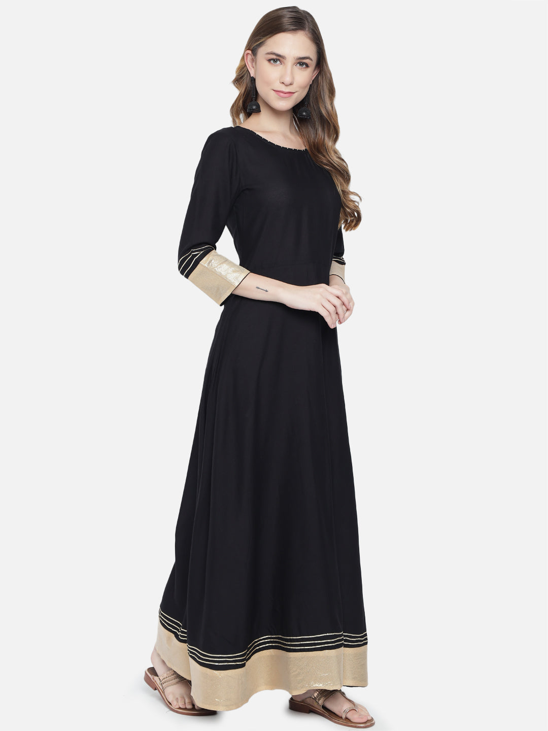 Anarkali Viscose Rayon Three-Quarter Sleeves Kurta With Dupatta