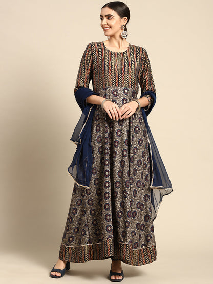 Printed Long A-line Muslin kurta