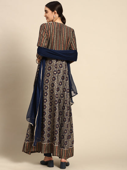 Printed Long A-line Muslin kurta