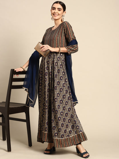 Printed Long A-line Muslin kurta