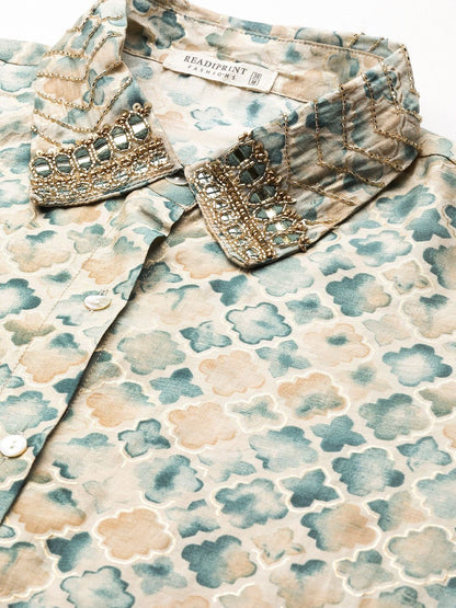 Shirt Style Cotton Fabric Blue Color Co-Ord Set
