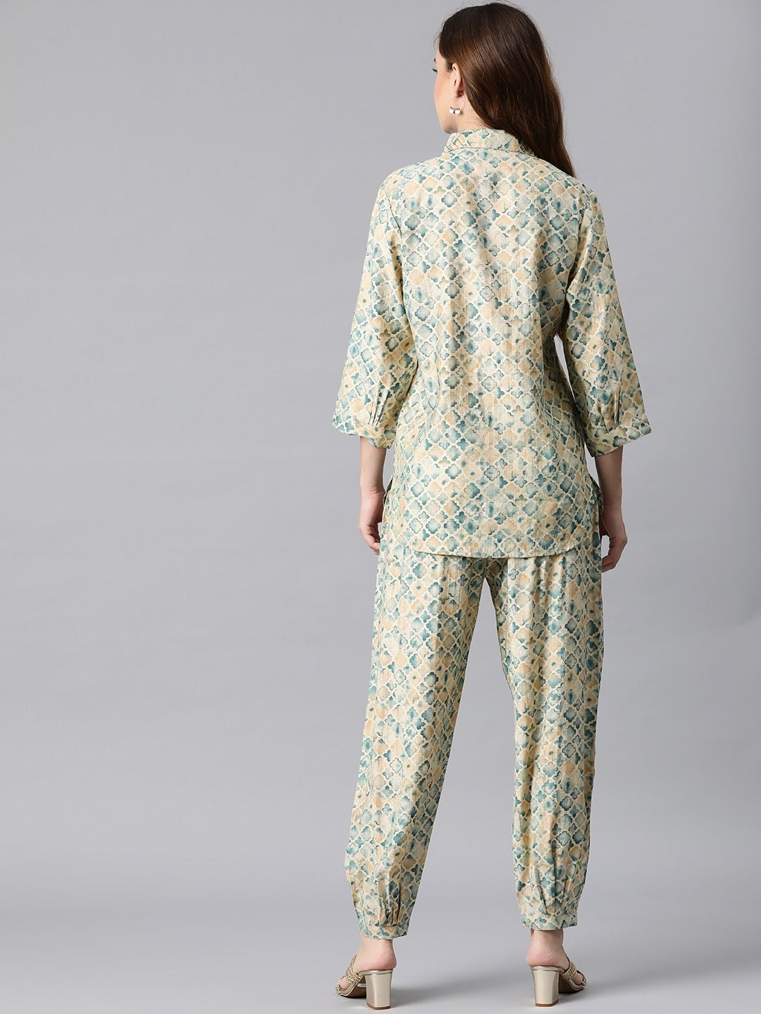 Shirt Style Cotton Fabric Blue Color Co-Ord Set
