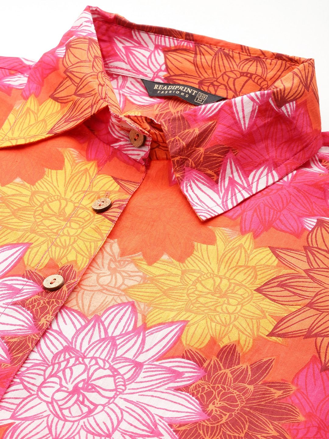 Shirt Style Cotton Fabric Orange Color Co-Ord Set