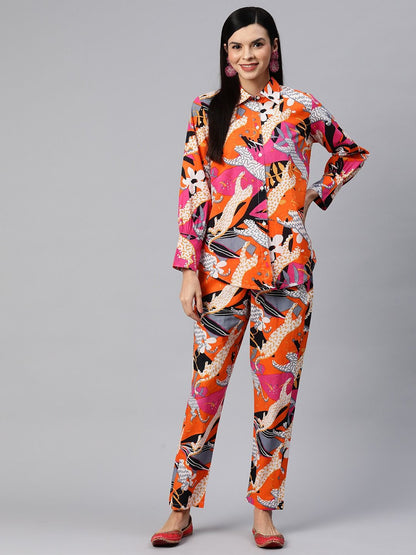 Shirt Style Cotton Fabric Pink Color Co-Ord Set