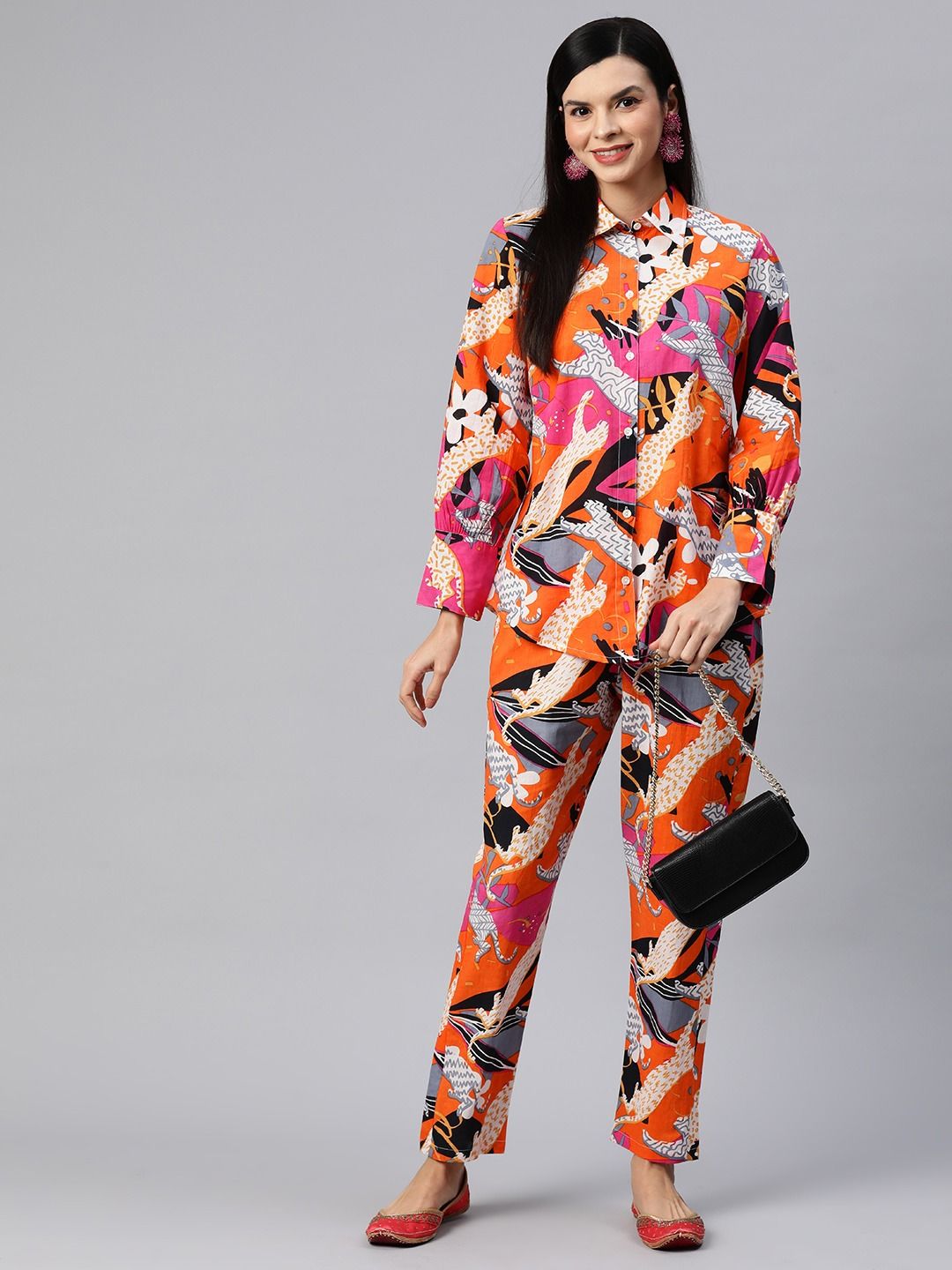 Shirt Style Cotton Fabric Pink Color Co-Ord Set