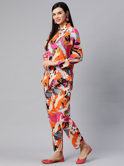 Shirt Style Cotton Fabric Pink Color Co-Ord Set