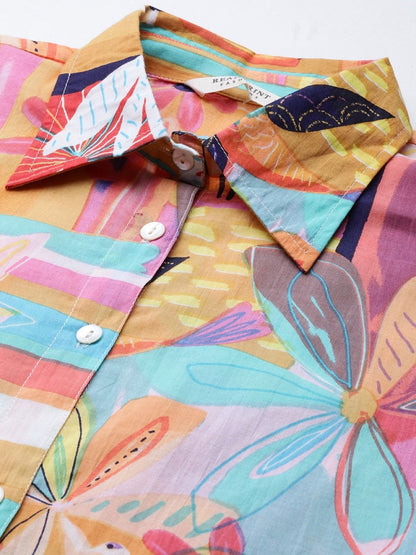 Shirt Style Cotton Fabric Yellow Color Co-Ord Set
