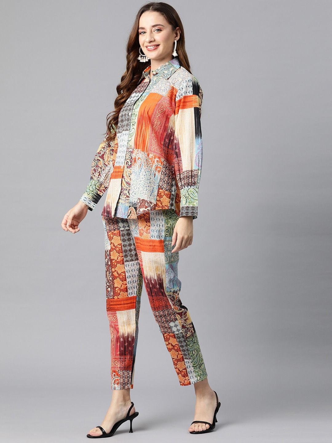 Shirt Style Cotton Fabric Multi Color Co-Ord Set