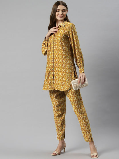 A Line Style Silk Fabric Mustard Color Co-Ord Set