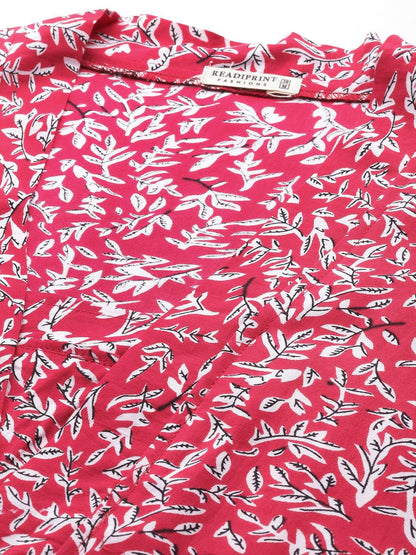 Frock Style Cotton Fabric Red Color Co-Ord Set