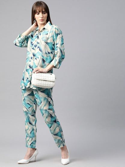 Shirt Style Cotton Fabric Blue Color Co-Ord Set