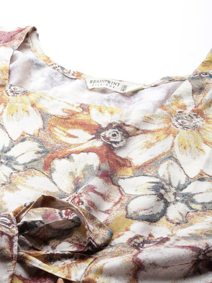 Frock Style Cotton Fabric Beige Color Co-Ord Set