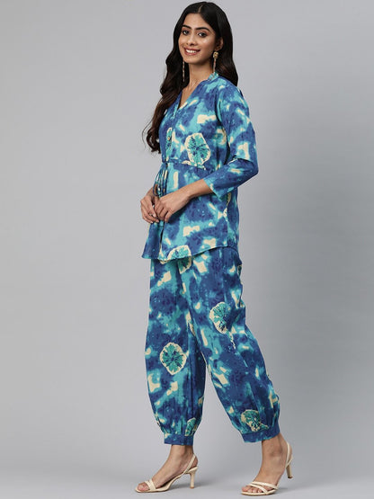 Shirts Style Cotton Fabric Blue Color Co-Ord Set