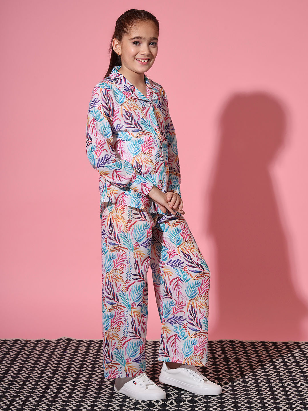 Shirt Style Cotton Fabric Multi Color Co-Ord Set