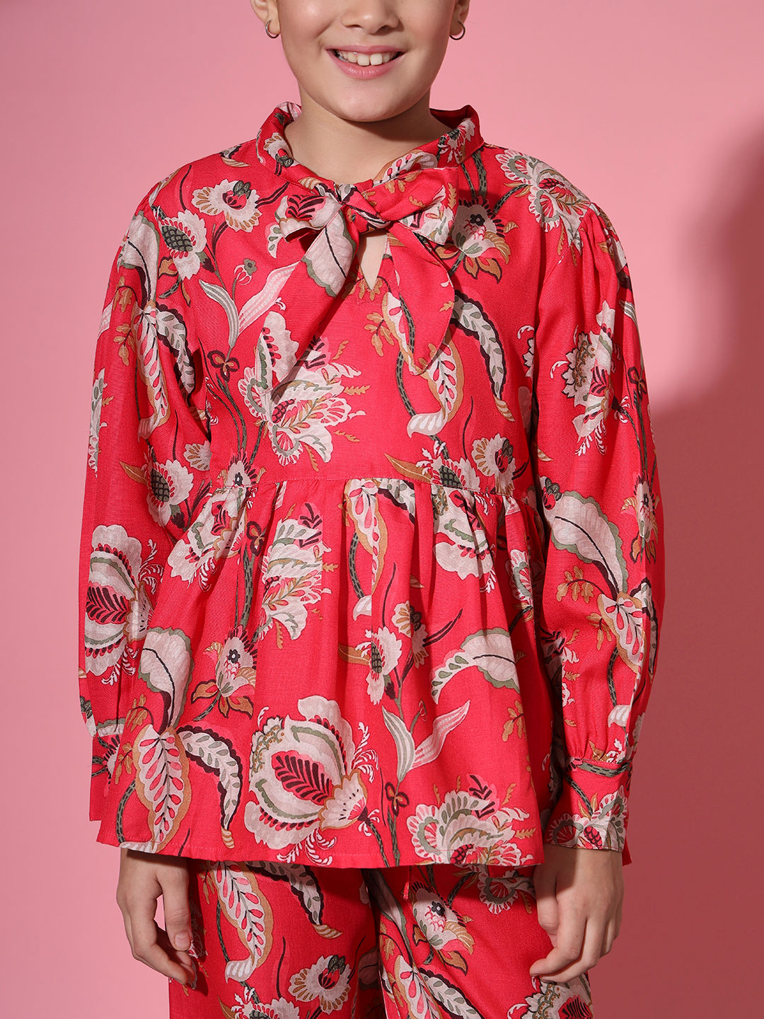 Frock Style Cotton Fabric Red Color Co-Ord Set