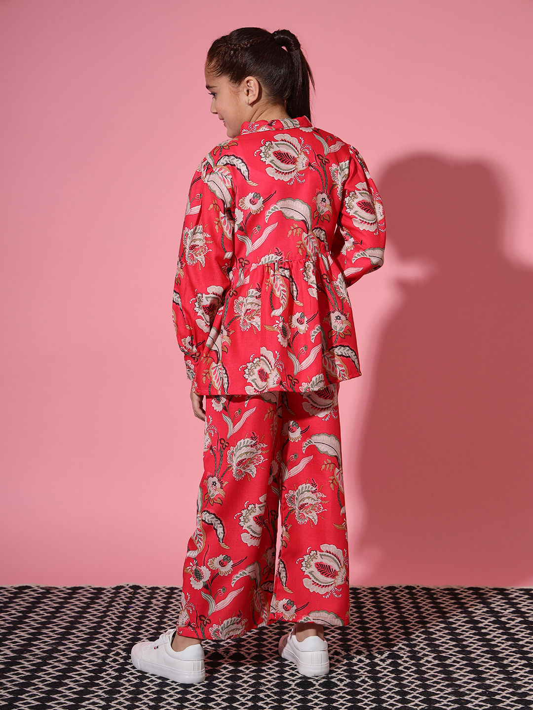 Frock Style Cotton Fabric Red Color Co-Ord Set
