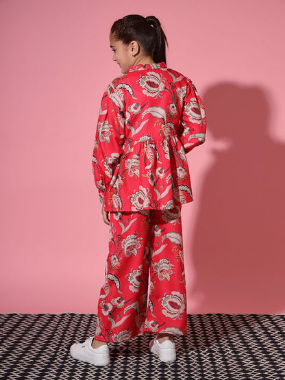 Frock Style Cotton Fabric Red Color Co-Ord Set