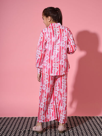 Shirt Style Cotton Fabric Pink Color Co-Ord Set