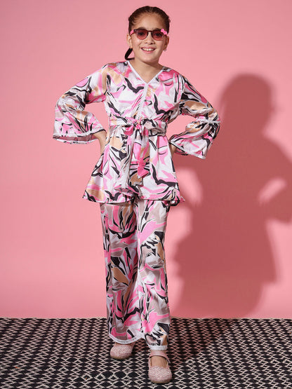 Frock Style Satin Fabric Pink Color Co-Ord Set