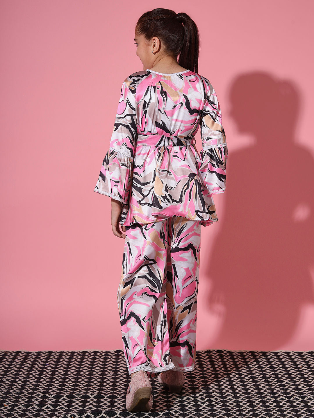 Frock Style Satin Fabric Pink Color Co-Ord Set