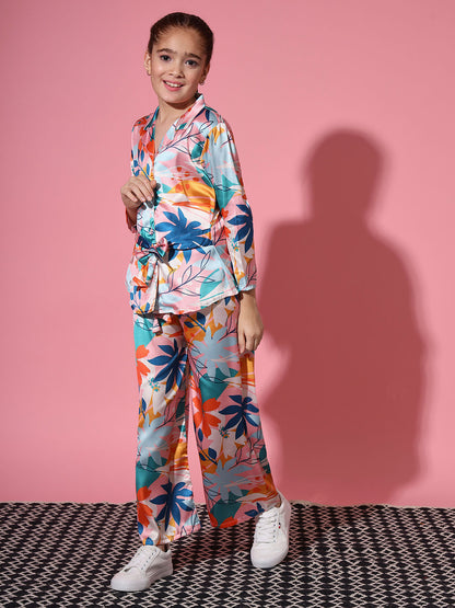 Shirt Style Satin Silk Fabric Pink Color Co-Ord Set
