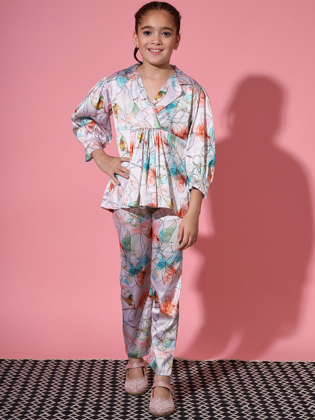 Frock Style Satin Fabric Cream Color Co-Ord Set