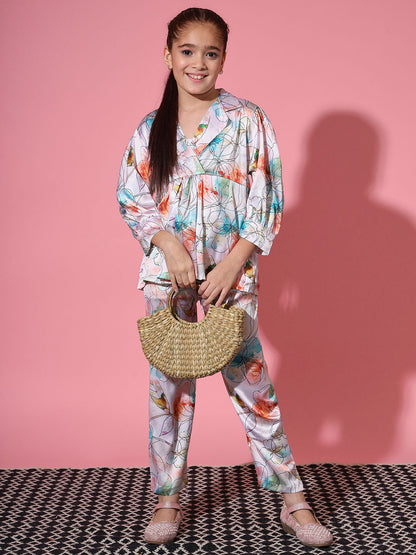 Frock Style Satin Fabric Cream Color Co-Ord Set