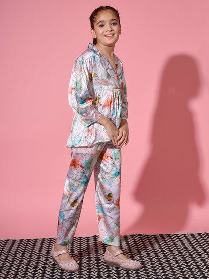 Frock Style Satin Fabric Cream Color Co-Ord Set