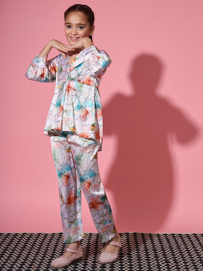 Frock Style Satin Fabric Cream Color Co-Ord Set