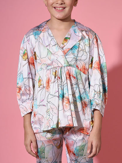 Frock Style Satin Fabric Cream Color Co-Ord Set