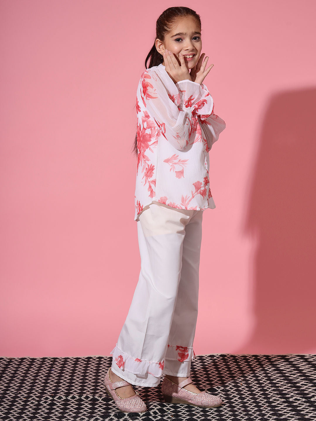 Shirt Style Georgette Fabric White Color Co-Ord Set