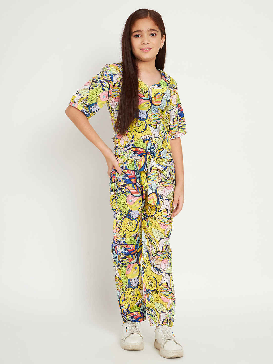 Straight Style Crepe Fabric Yellow Color Co-Ord Set