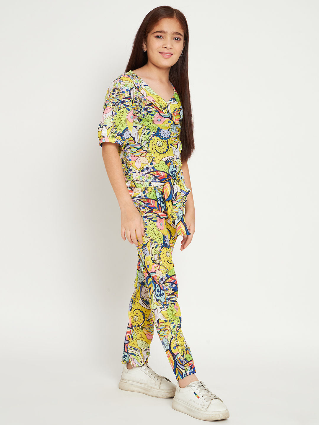 Straight Style Crepe Fabric Yellow Color Co-Ord Set