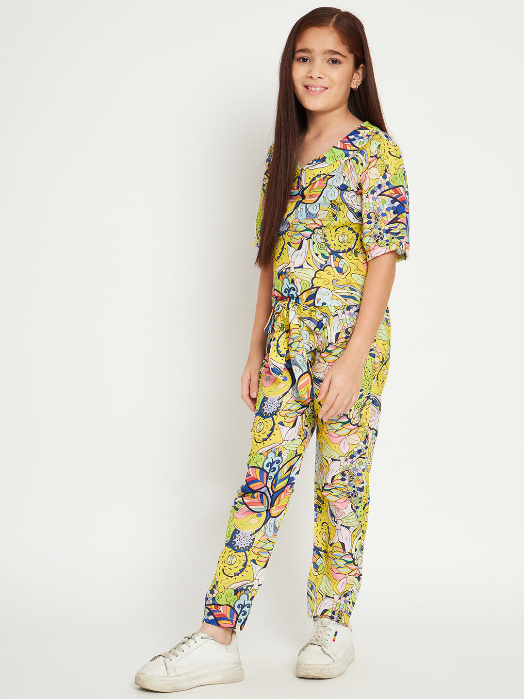 Straight Style Crepe Fabric Yellow Color Co-Ord Set