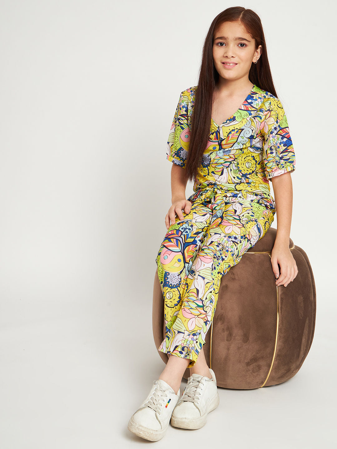 Straight Style Crepe Fabric Yellow Color Co-Ord Set