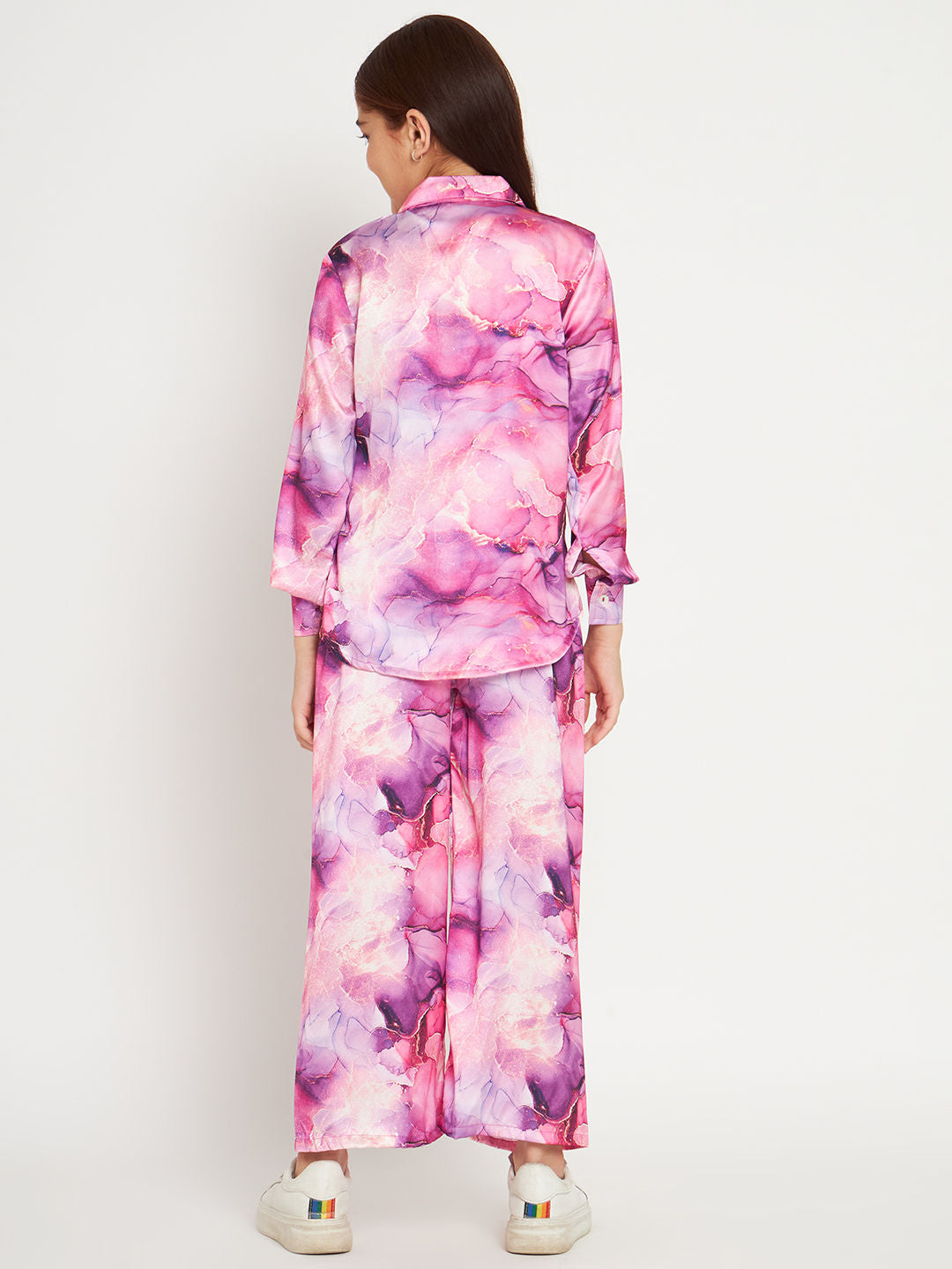 Shirts Style Satin Fabric Purple Color Co-Ord Set