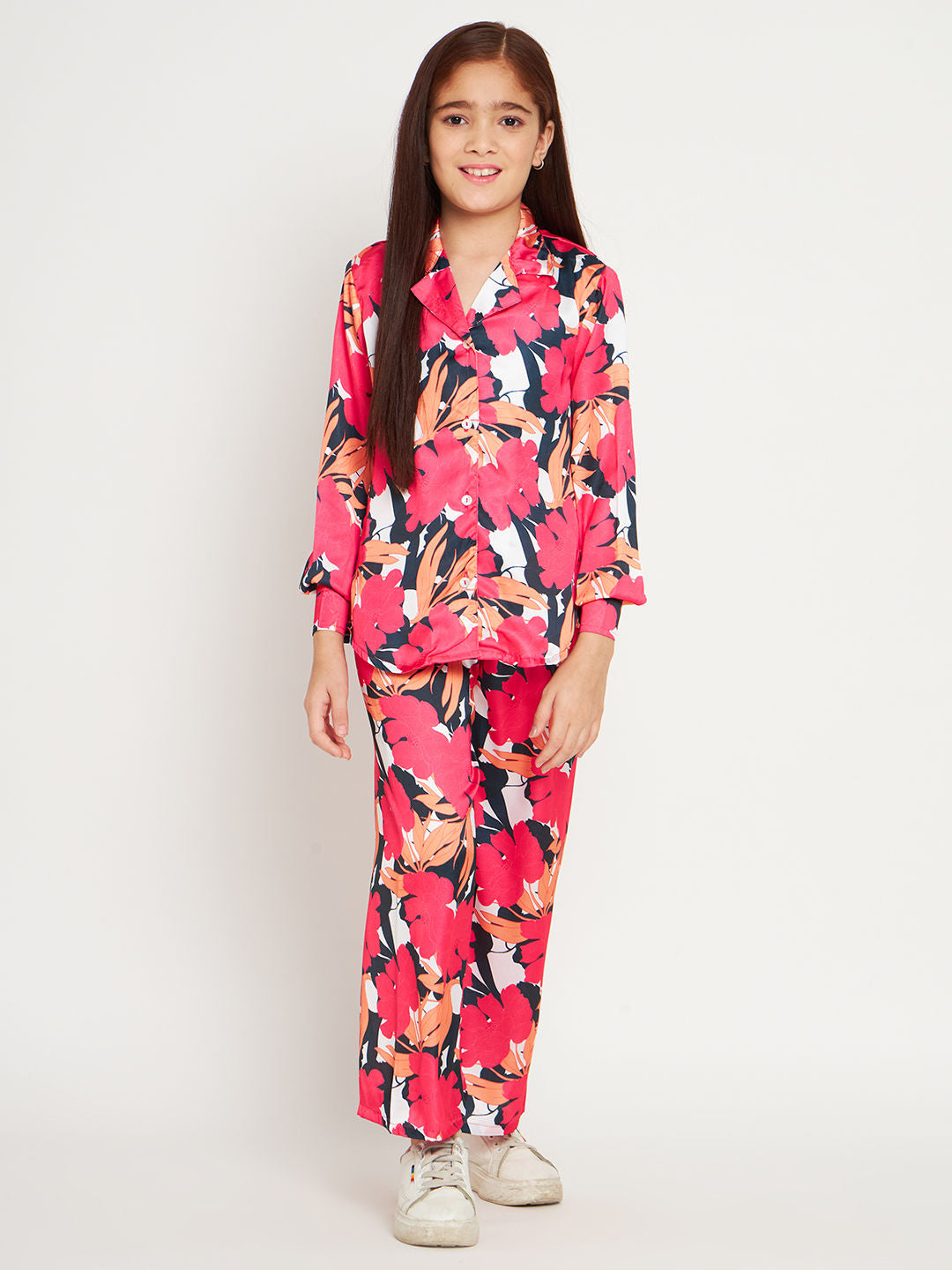 Shirts Style Satin Fabric Magenta Color Co-Ord Set
