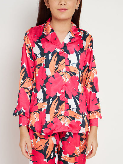 Shirts Style Satin Fabric Magenta Color Co-Ord Set