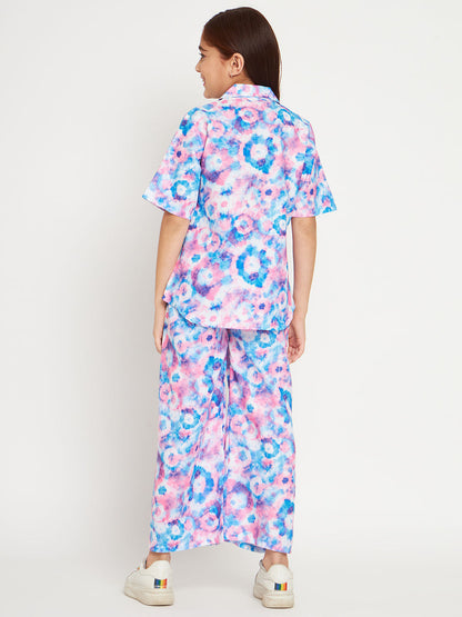 Shirts Style Cotton Fabric Blue Color Co-Ord Set