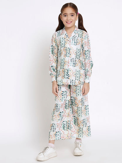 Shirts Style Cotton Fabric Green Color Co-Ord Set