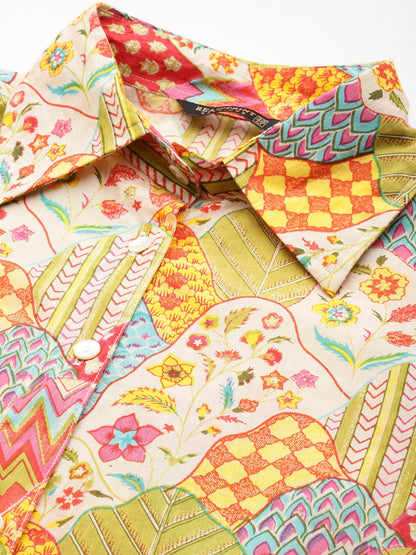 Shirt Style Cotton Fabric Green Color Co-Ord Set