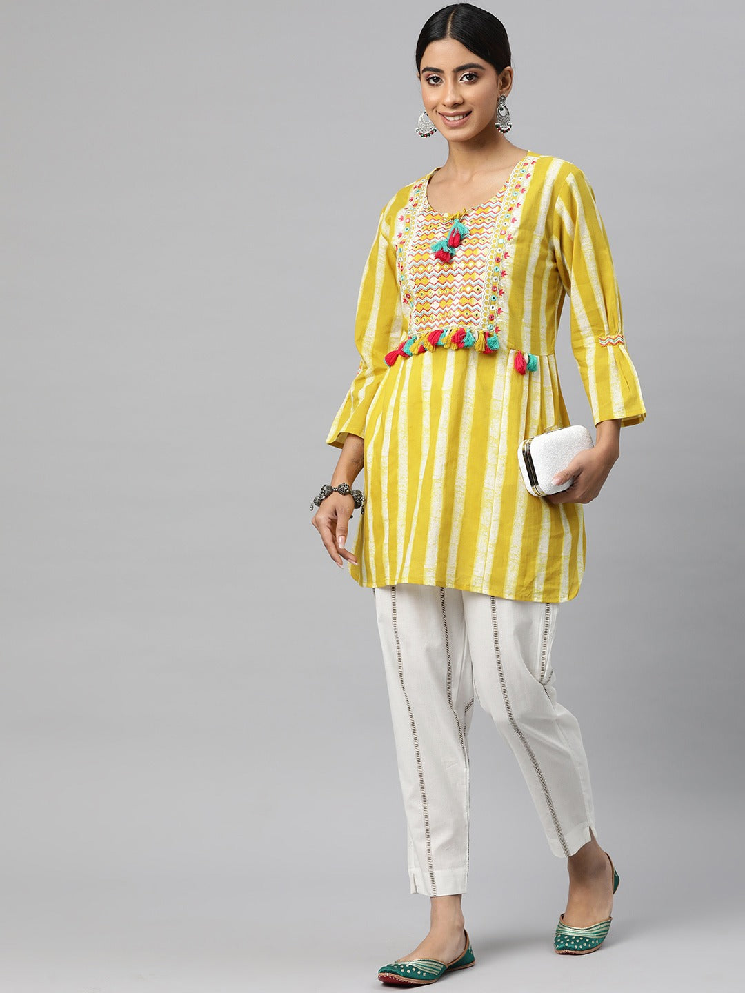 A Line Style Cotton Fabric Yellow Color Co-Ord Set