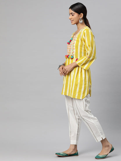 A Line Style Cotton Fabric Yellow Color Co-Ord Set